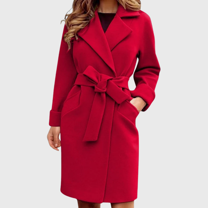 Coat for Women | Belted Lapel Long Sleeve Outerwear