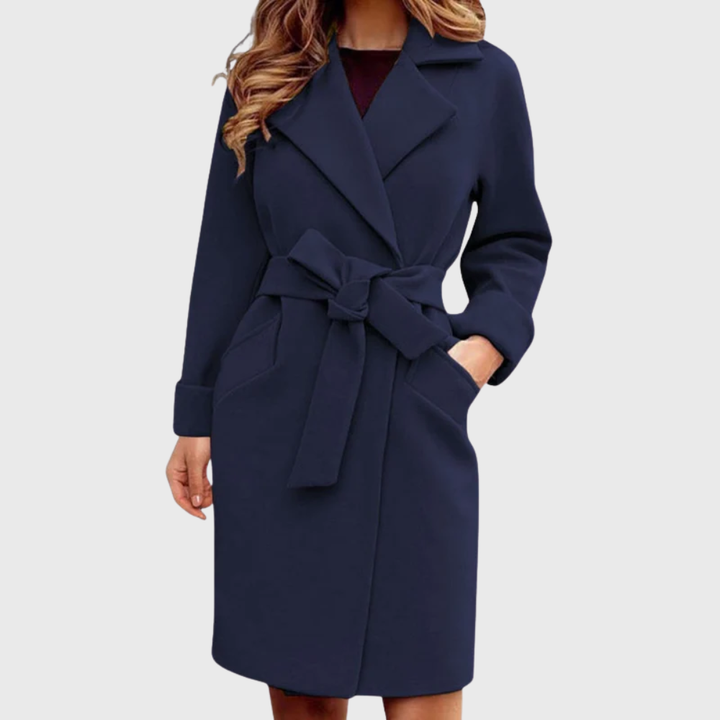 Coat for Women | Belted Lapel Long Sleeve Outerwear