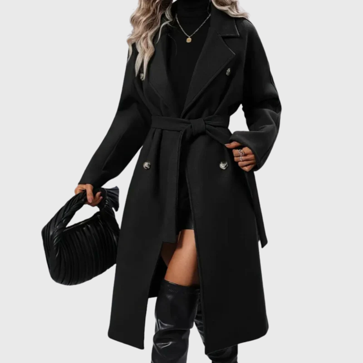 Coat for Women | Long Belted Lapel Outerwear