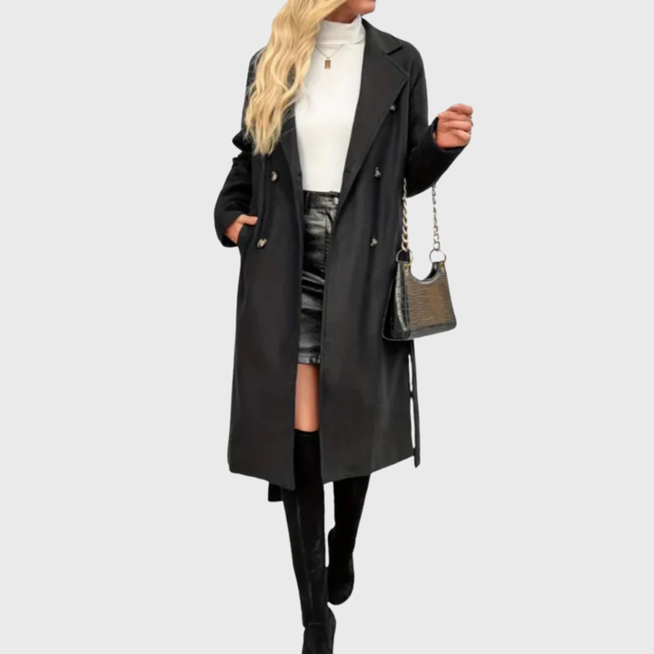 Coat for Women | Long Belted Lapel Outerwear