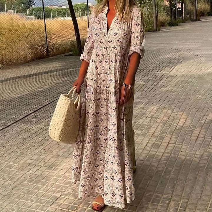 Boho Dress for Women | Maxi V-Neck Long Sleeve Dress