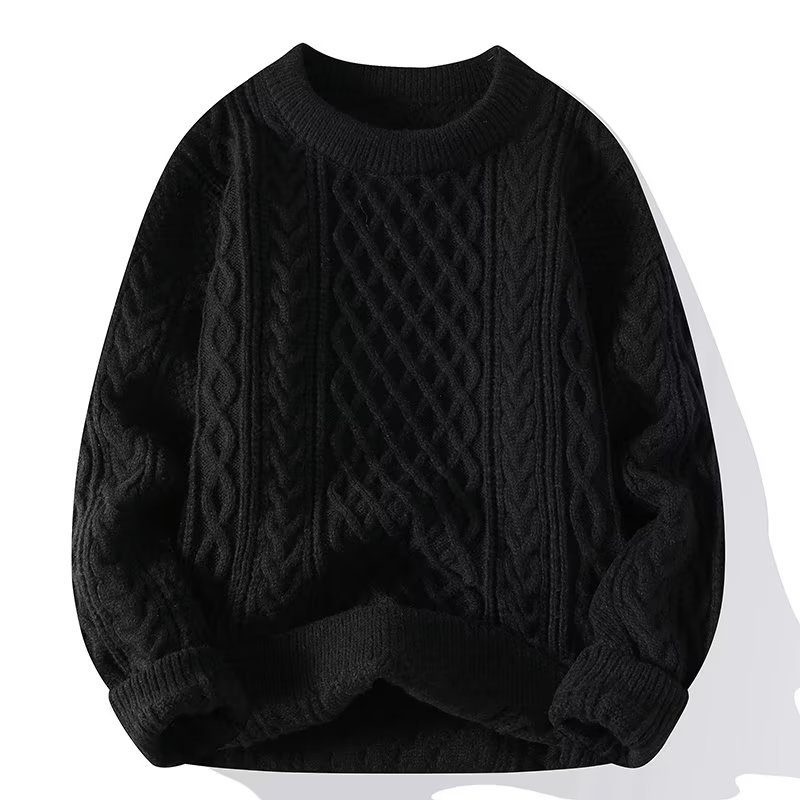 Women's cable knit sweater with crew neck and long sleeves