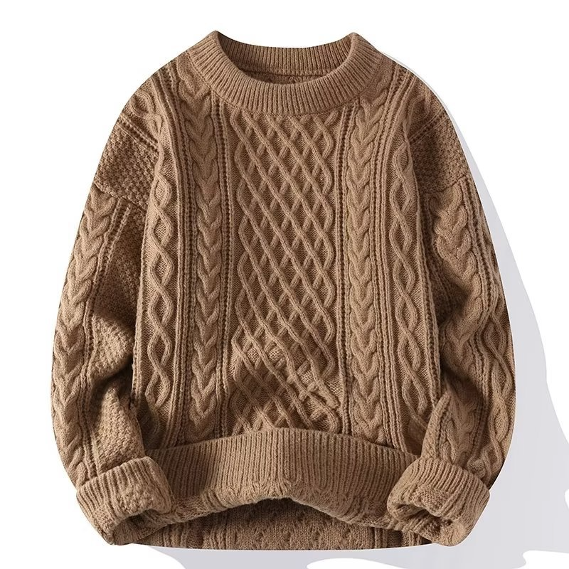 Women's cable knit sweater with crew neck and long sleeves