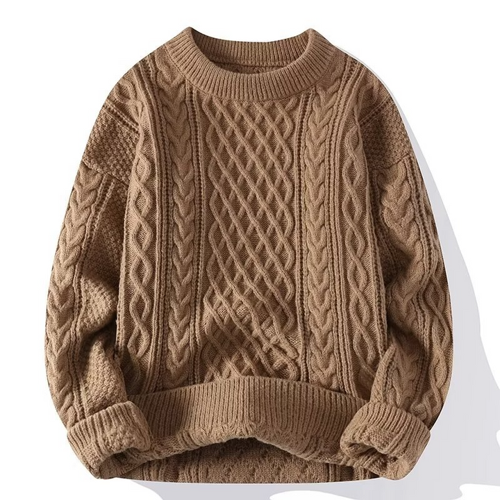 Women's cable knit sweater with crew neck and long sleeves