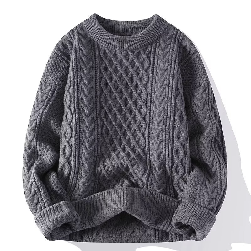 Women's cable knit sweater with crew neck and long sleeves