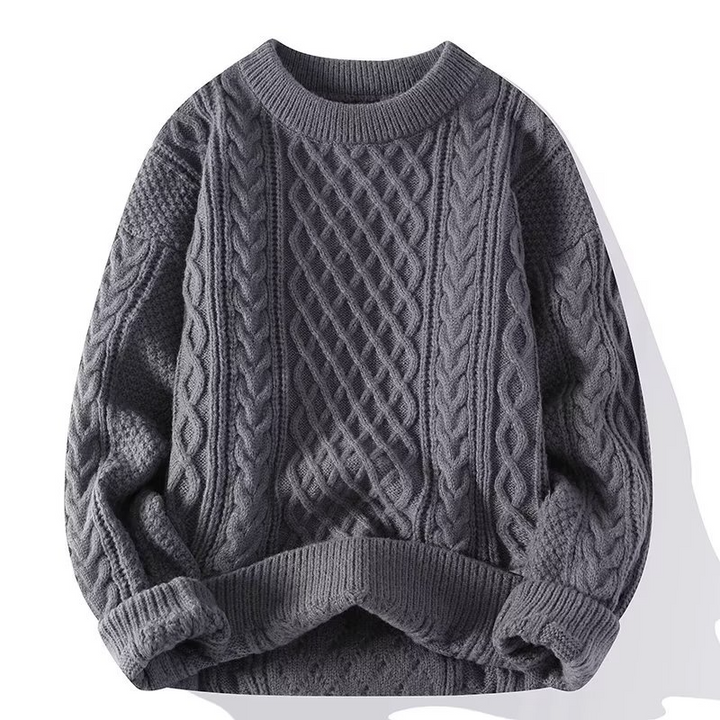 Women's cable knit sweater with crew neck and long sleeves