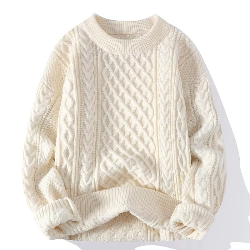 Women's cable knit sweater with crew neck and long sleeves
