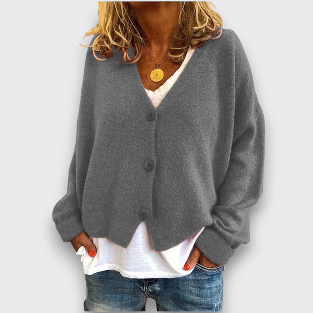 Women's long-sleeve V-neck button-front cardigan