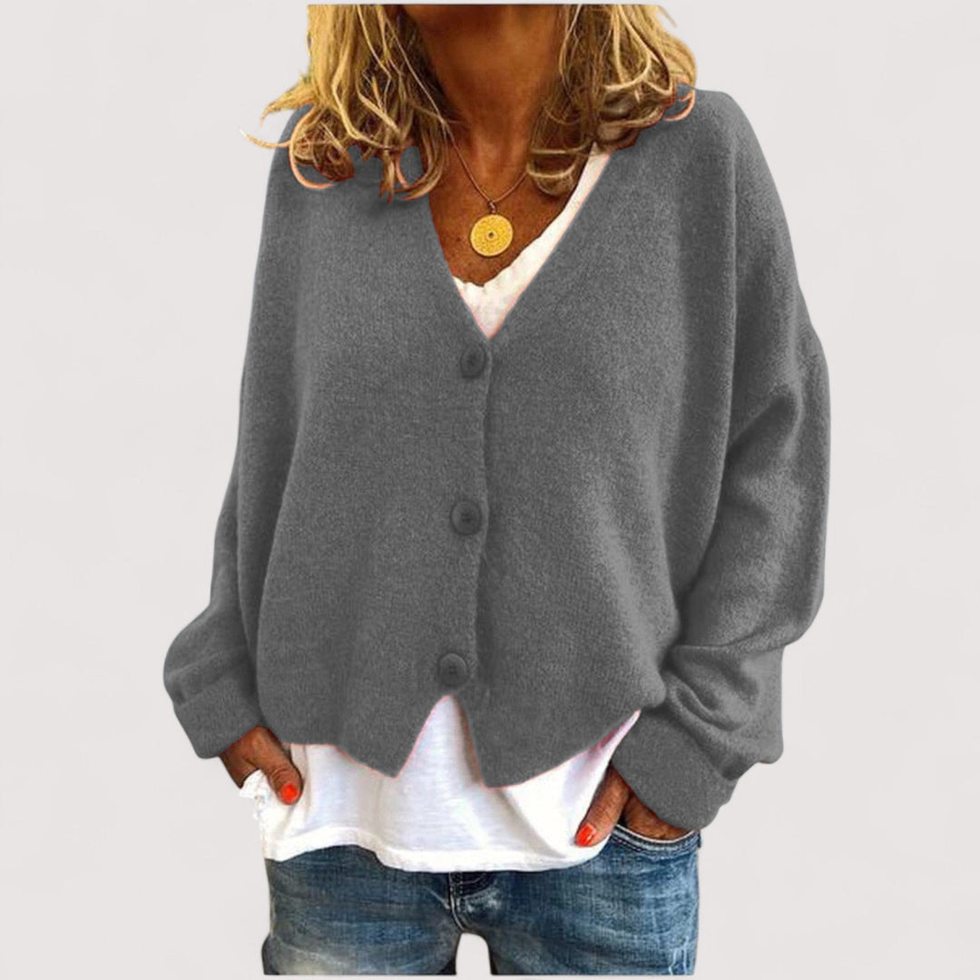 Women's long-sleeve V-neck button front knit cardigan