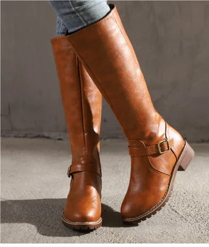 Boots For Women | Knee-High Closed Toe Buckle Detail