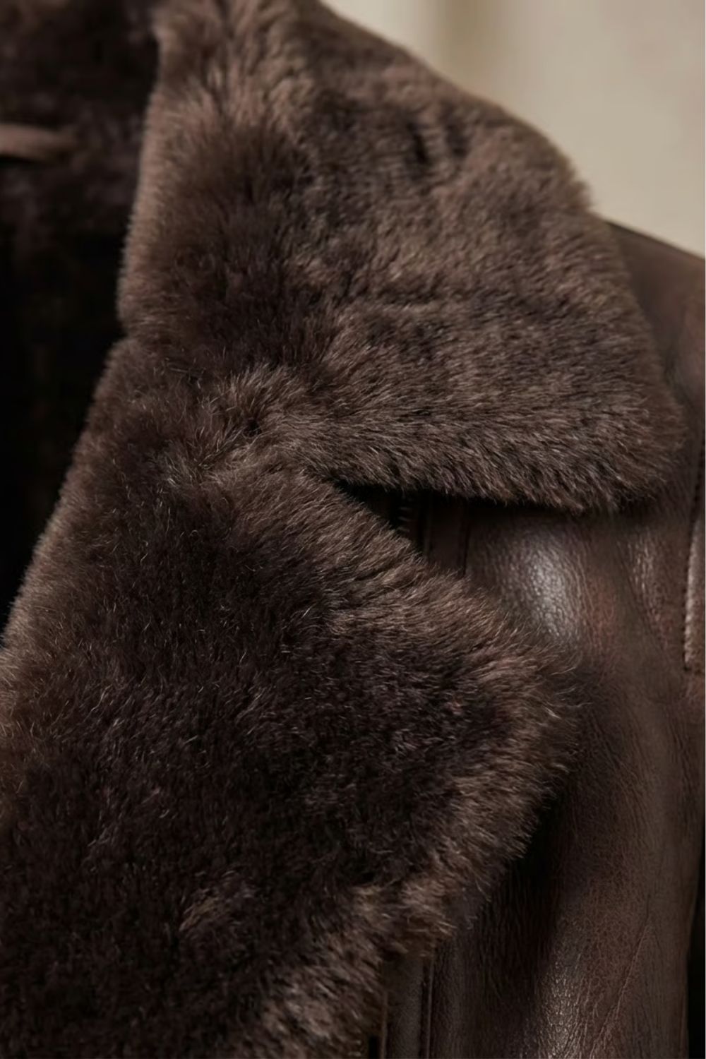 Women's brown jacket with plush-textured collar, long sleeves and front zipper
