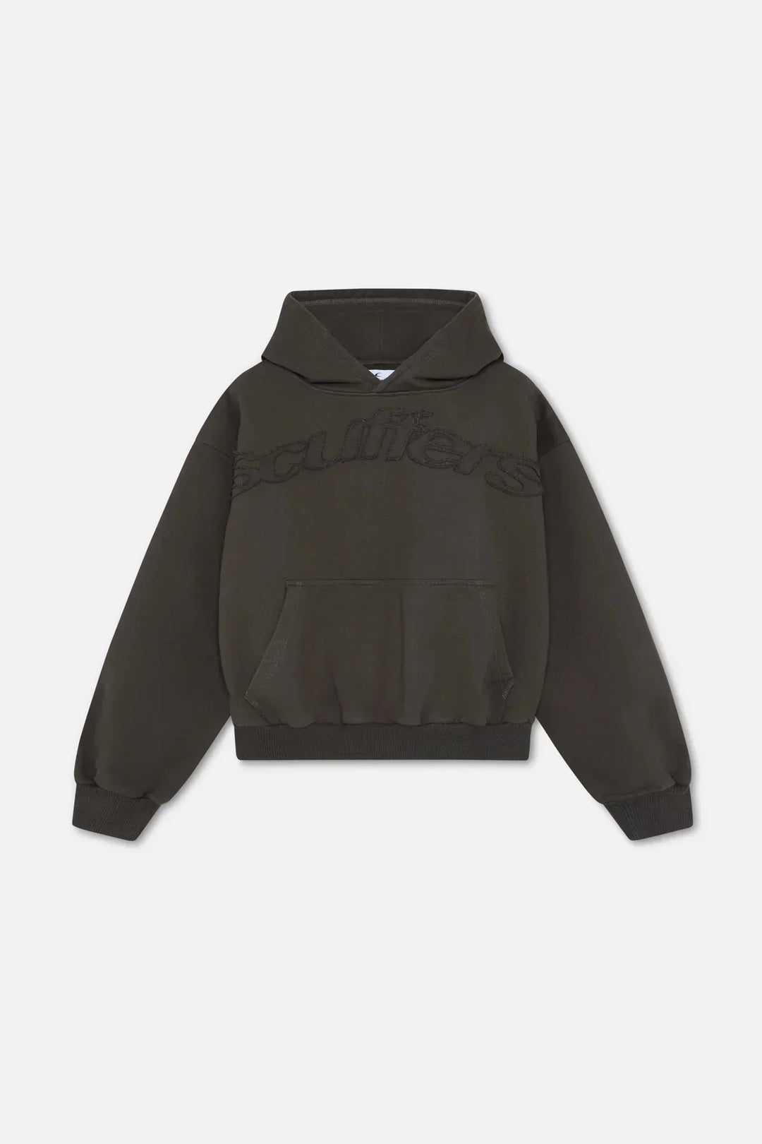 Women's hooded sweatshirt with embossed chest lettering and kangaroo pocket