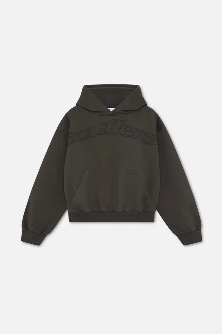 Women's hooded sweatshirt with embossed chest lettering and kangaroo pocket