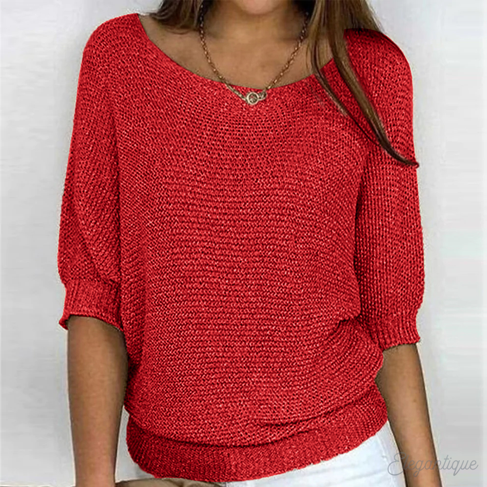 Women's textured jumper with wide 3/4 sleeves and round neck