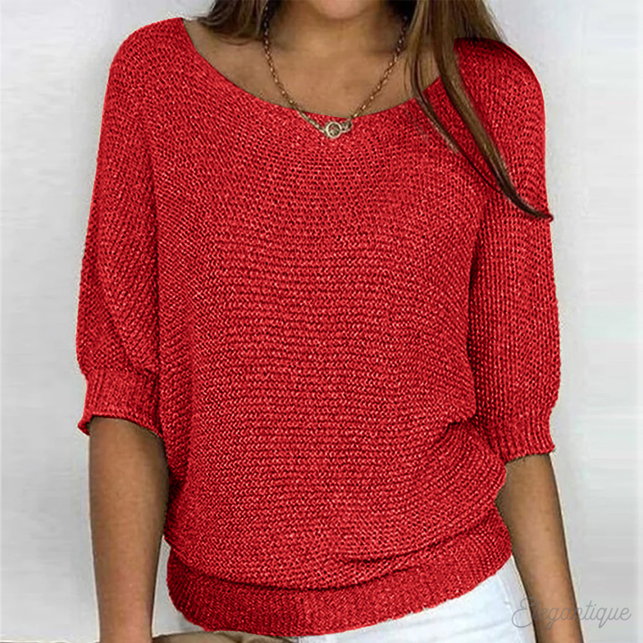 Women's textured jumper with wide 3/4 sleeves and round neck