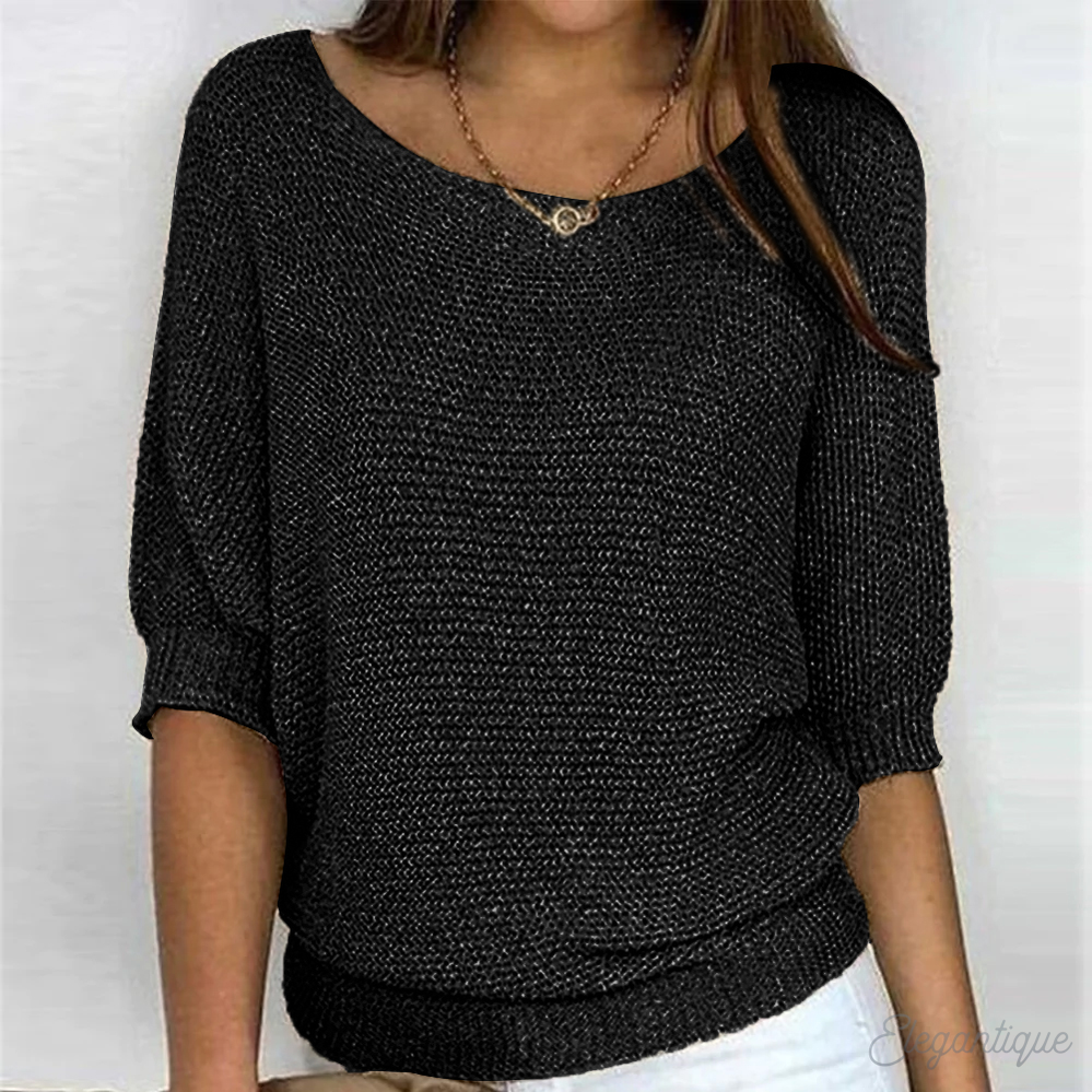 Women's textured jumper with wide 3/4 sleeves and round neck