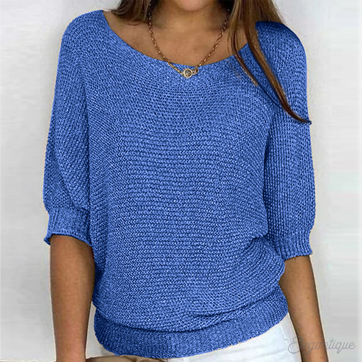 Women's textured jumper with wide 3/4 sleeves and round neck
