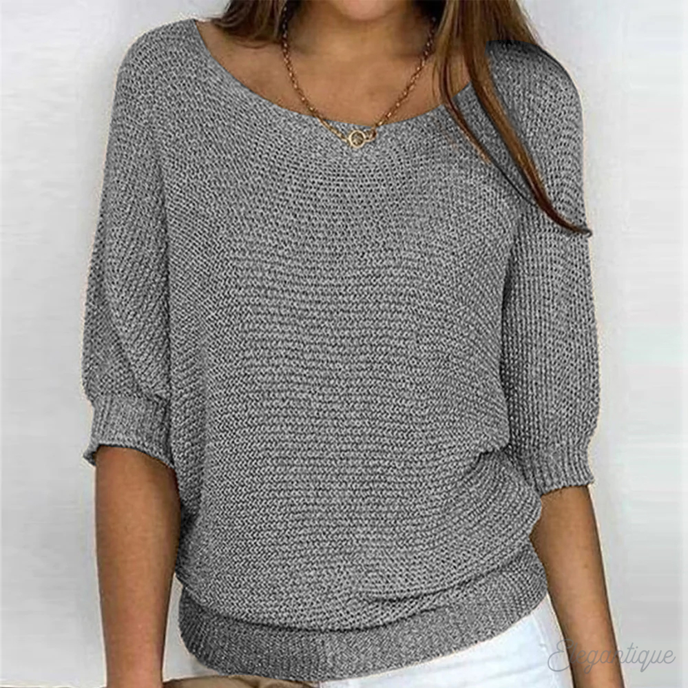 Women's textured jumper with wide 3/4 sleeves and round neck