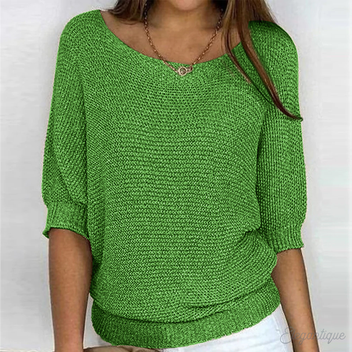 Women's textured jumper with wide 3/4 sleeves and round neck