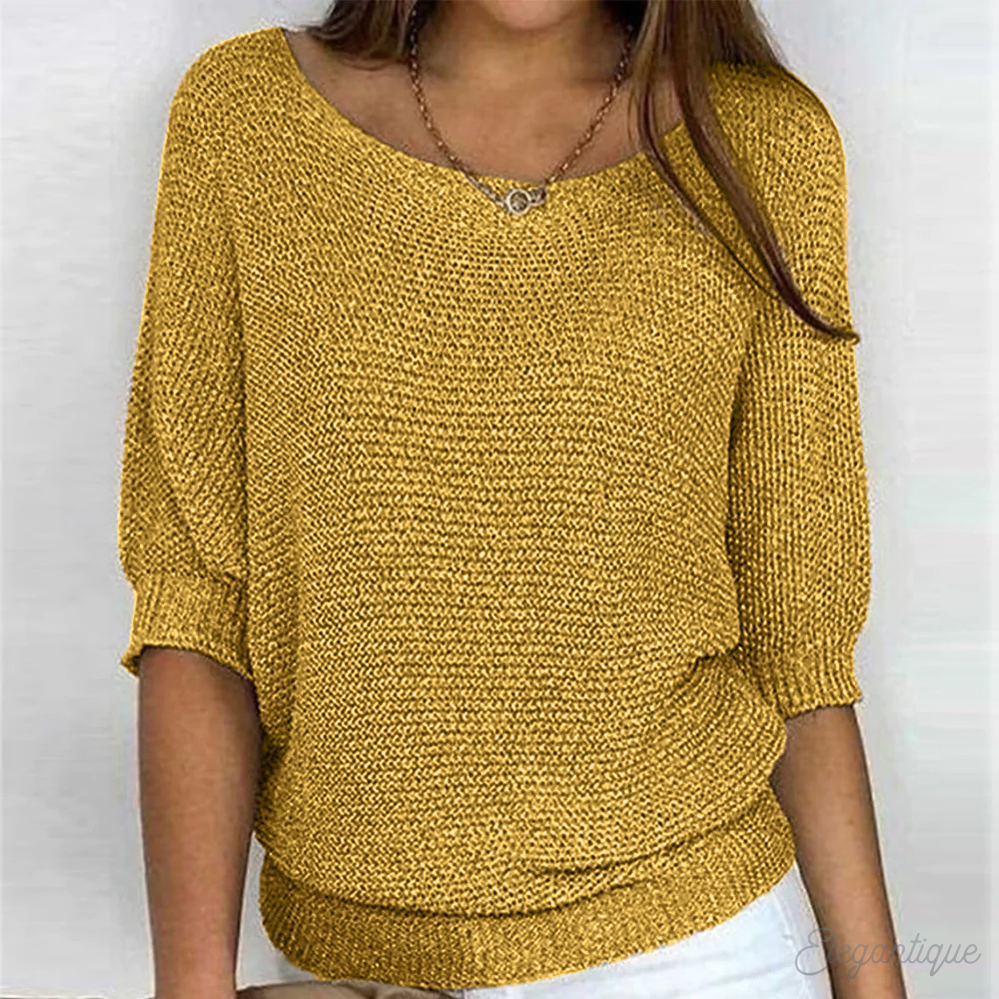 Women's textured jumper with wide 3/4 sleeves and round neck
