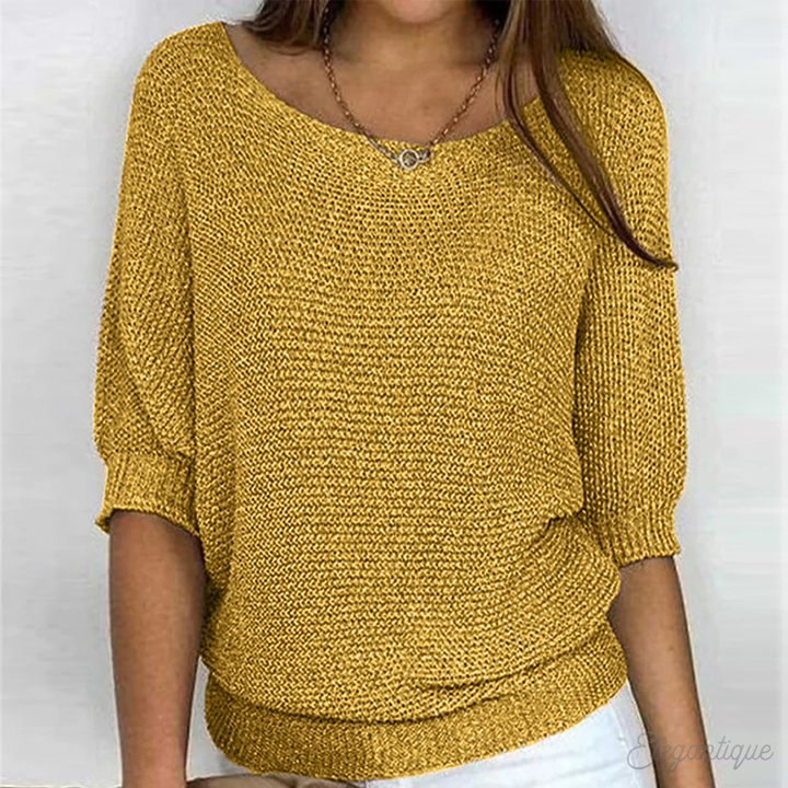 Women's textured jumper with wide 3/4 sleeves and round neck
