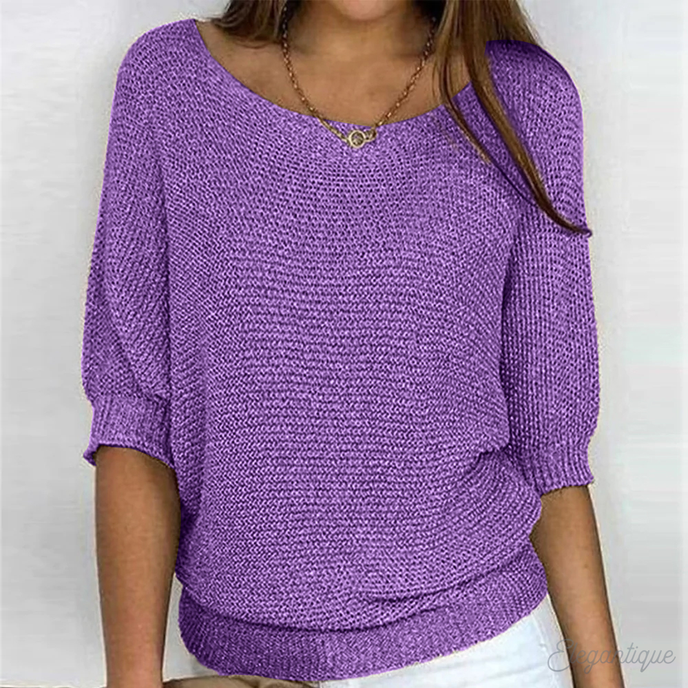 Women's textured jumper with wide 3/4 sleeves and round neck