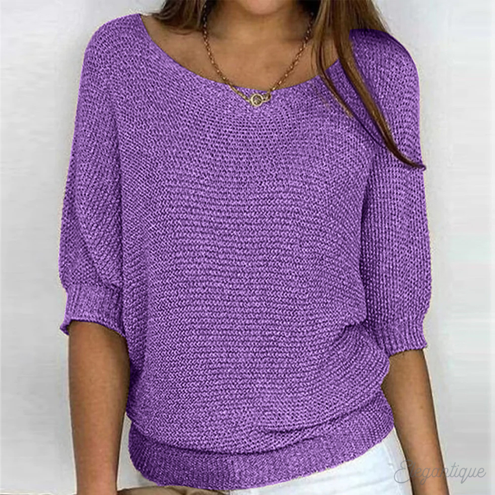 Women's textured jumper with wide 3/4 sleeves and round neck