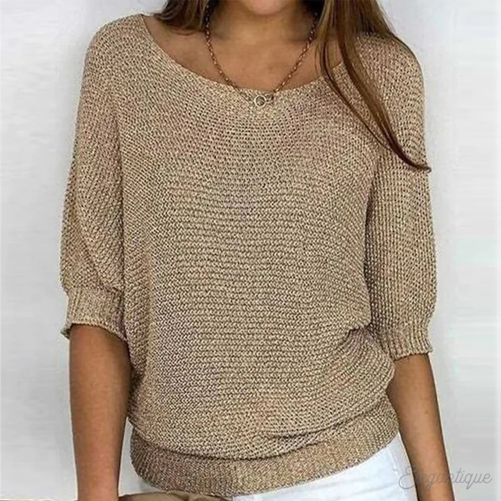 Women's textured jumper with wide 3/4 sleeves and round neck