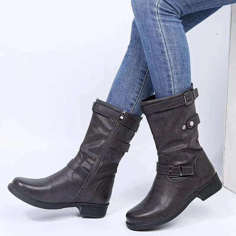 Boots for Women | Flat Heel Buckle Strap