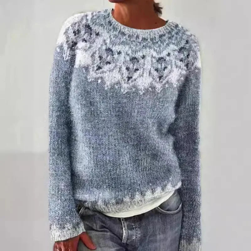 Women's Fair Isle crew neck jumper with long sleeves and patterned yoke