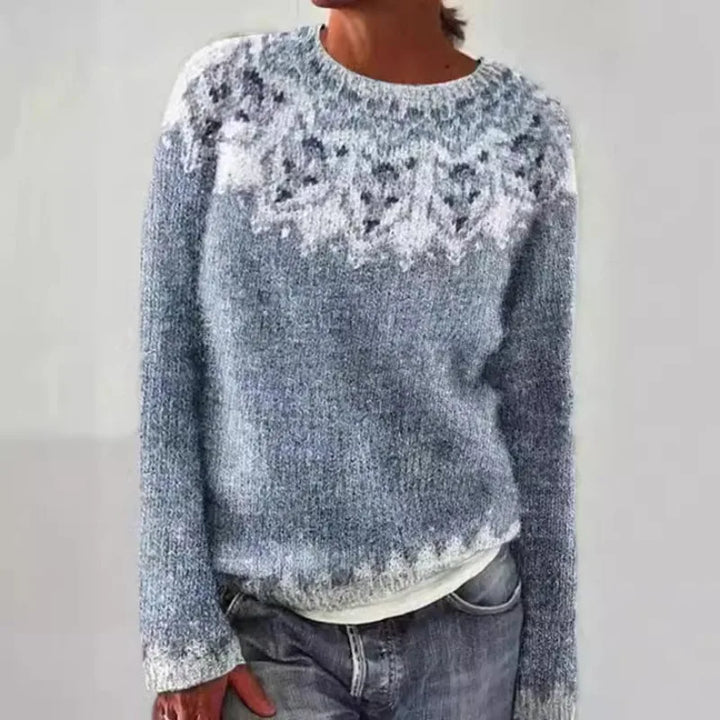 Women's Fair Isle crew neck jumper with long sleeves and patterned yoke