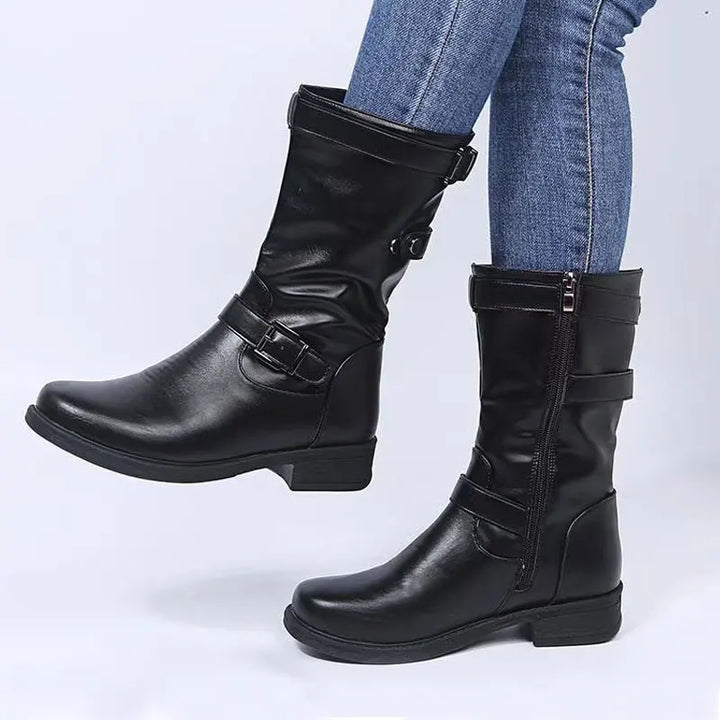 Boots for Women | Flat Heel Buckle Strap