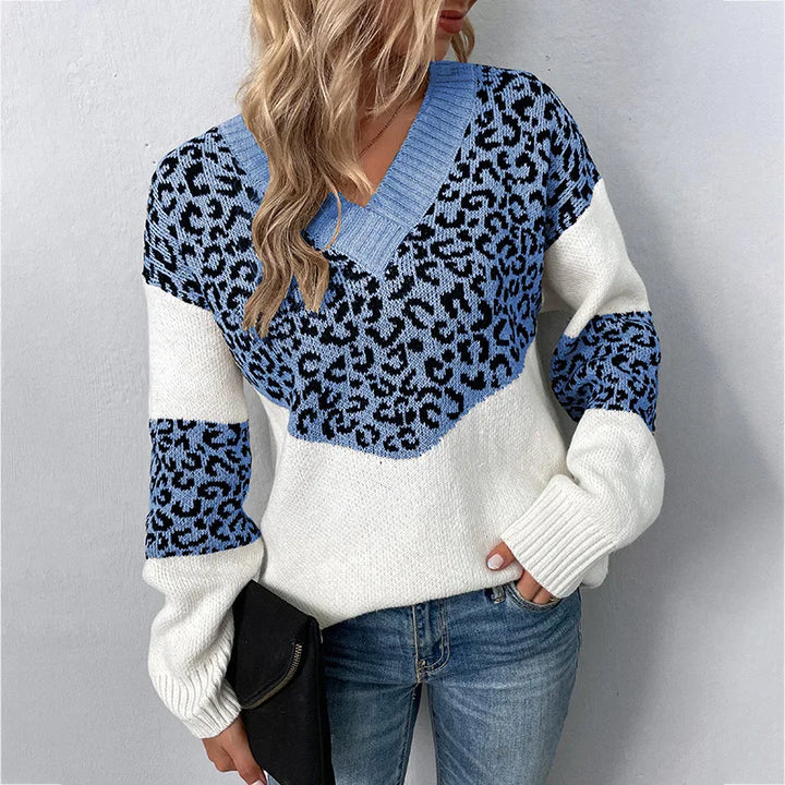 Sweater fo Women | V Neck Patterned Panels