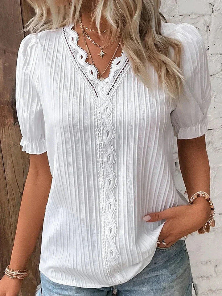 Blouse For Women | Pintuck V Neck Short Sleeve