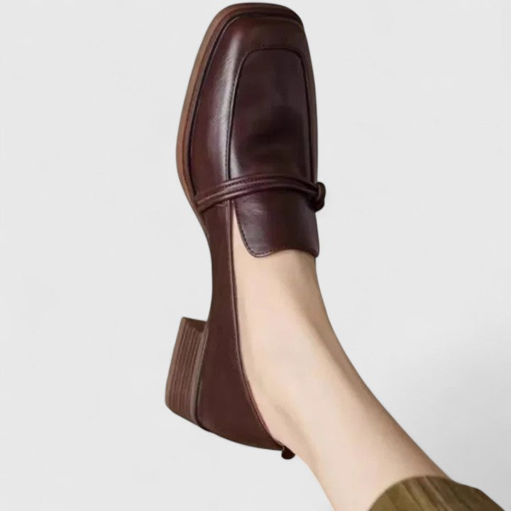Women's square toe slip-on loafers with low block heel