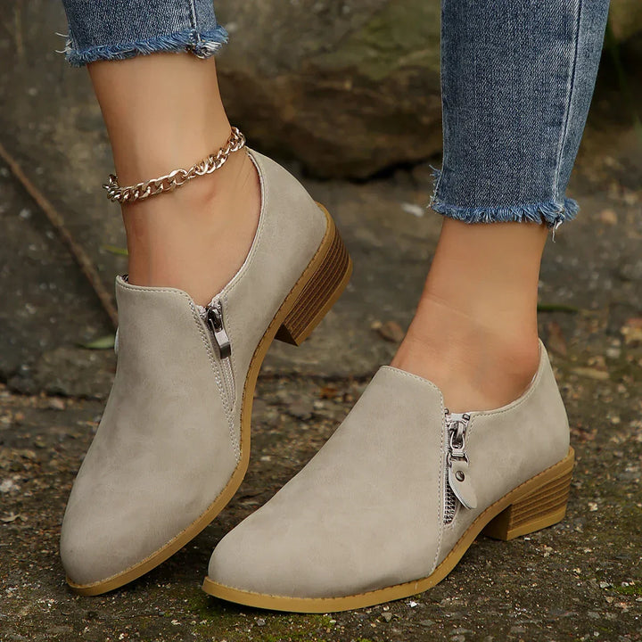 Boots For Women | Side Zipper Low Ankle Block Heel Style