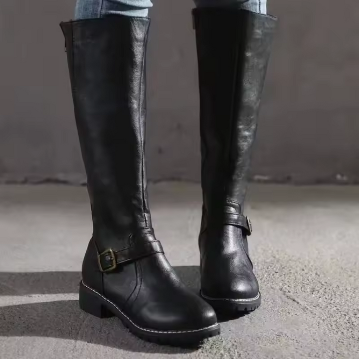 Boots For Women | Knee-High Closed Toe Buckle Detail