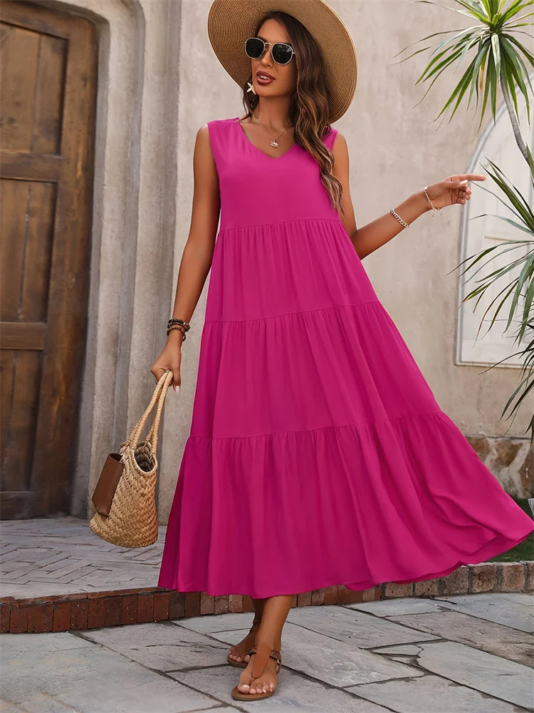 Women's Dress | Flowing Maxi with Layered Skirt