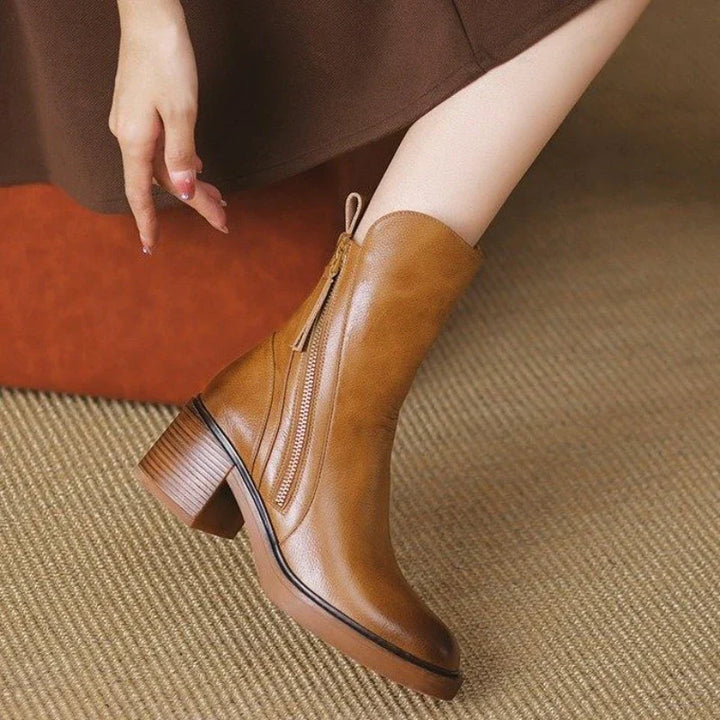 Boots For Women | Zipper Detail Ankle Block Heel Design