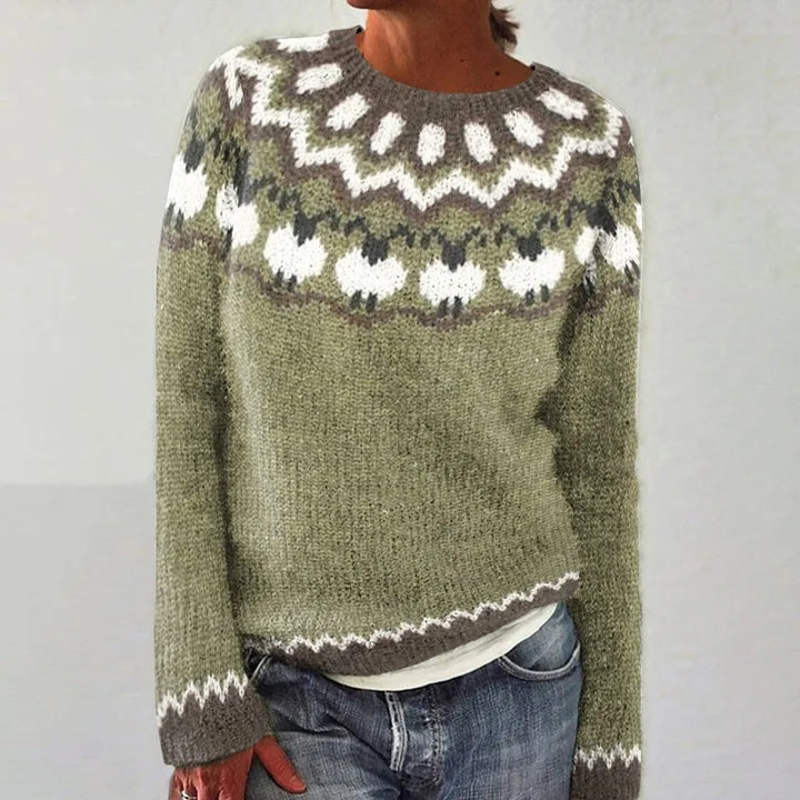 Women's Fair Isle crew neck jumper with long sleeves and patterned yoke