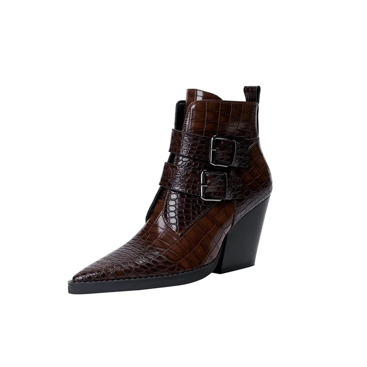 Boots For Women | Textured Upper Buckle Ankle Style
