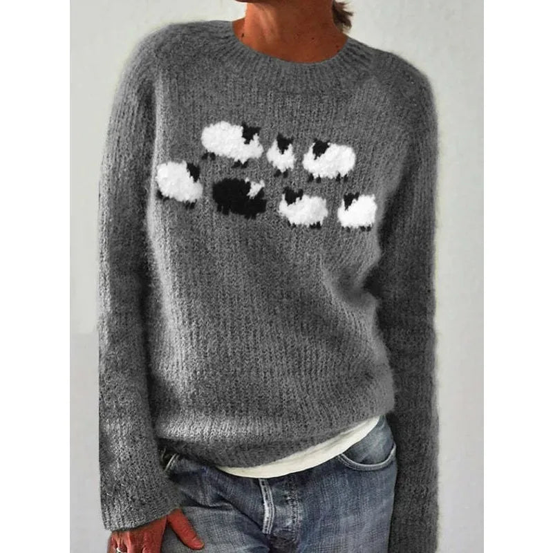Women's Fair Isle crew neck jumper with long sleeves and patterned yoke