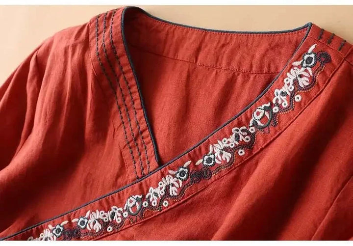 Women’s Blouse | Embroidered V-Neckline
