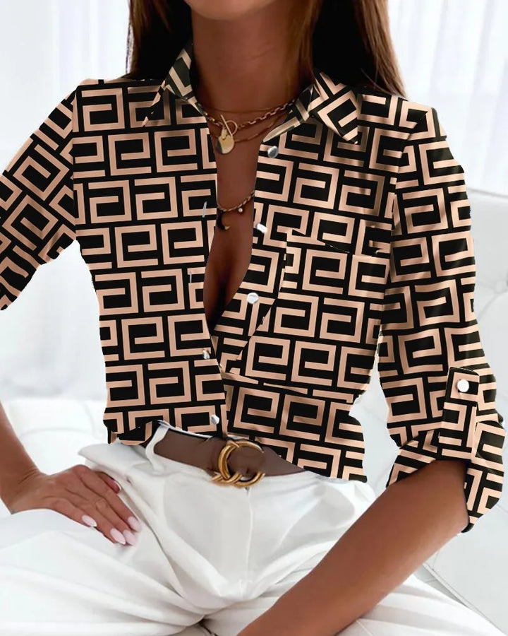Blouse For Women | Geometric Print Button Front