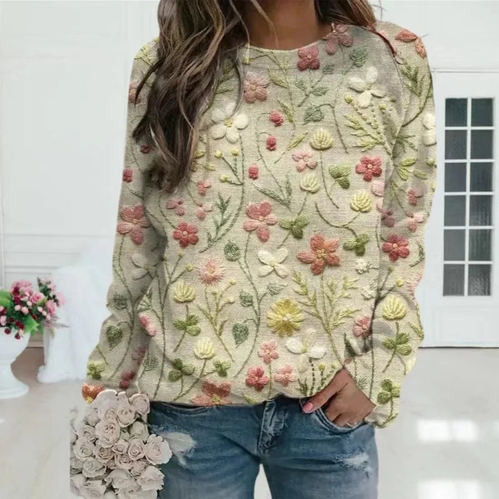 Women's Fair Isle crew neck jumper with long sleeves and patterned yoke