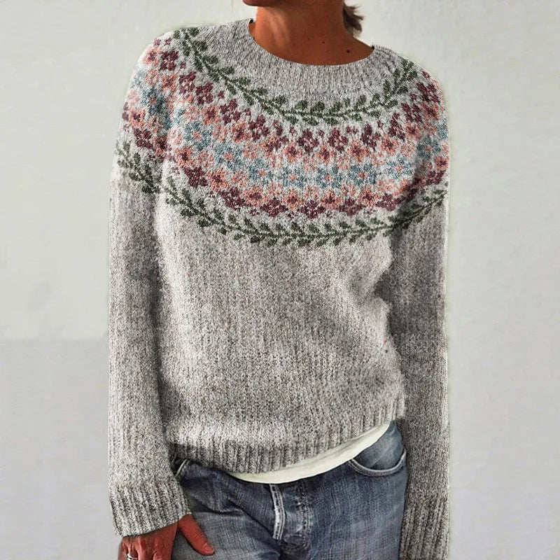 Women's Fair Isle crew neck jumper with long sleeves and patterned yoke