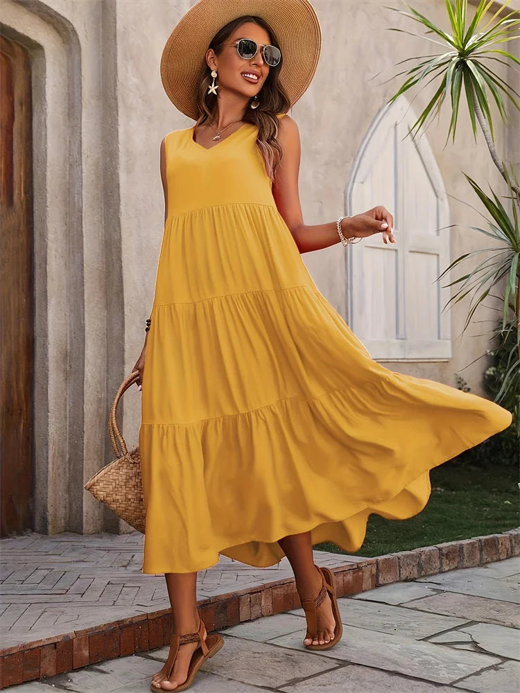 Women's Dress | Flowing Maxi with Layered Skirt