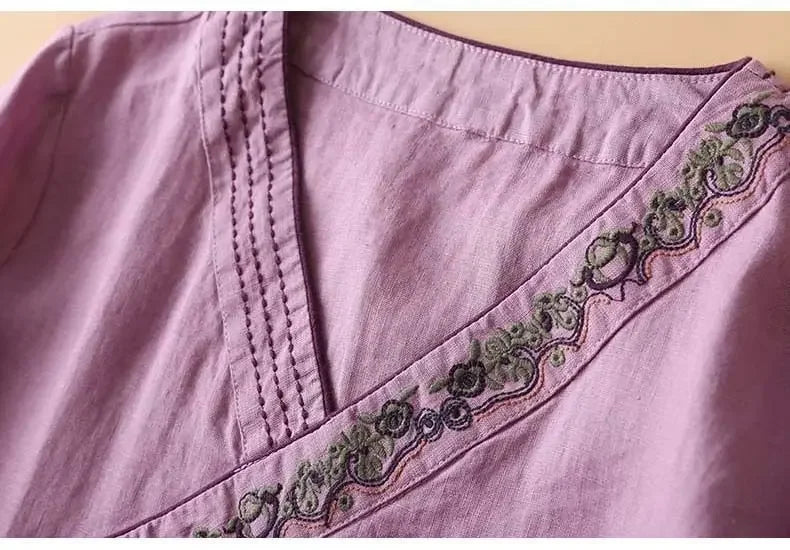 Women’s Blouse | Embroidered V-Neckline