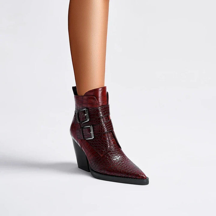 Boots For Women | Textured Upper Buckle Ankle Style