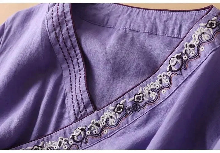 Women’s Blouse | Embroidered V-Neckline